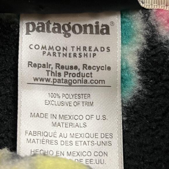 Patagonia Pullover Womens Medium Black Floral Synchilla Snap T Fleece Jacket - Picture 5 of 10